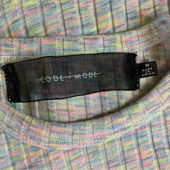 Code Mode Pastel Ribbed Knit Tee M Kawaii Y2K Soft Girl Cottagecore Top - Picture 3 of 4